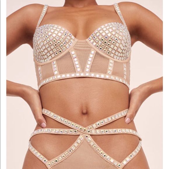 For Love And Lemons Other - For Love and Lemons Nude Glam Studded Lingerie Set